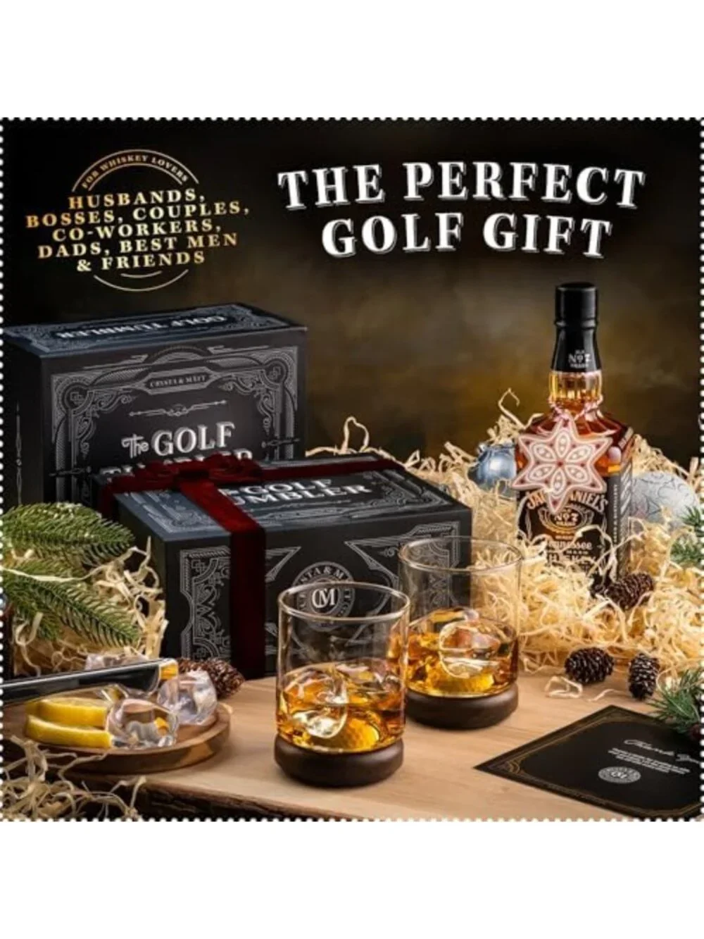 Golf Whiskey Glass Set | 12 oz Golf Ball Shot Glasses | Unique Gifts for Golfers